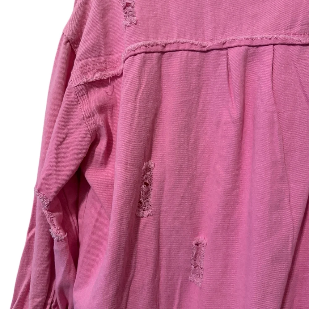 Pink Distressed Button-Up Shirt - Picture 3 of 3
